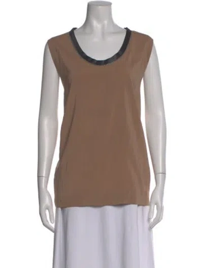 Pre-owned Brunello Cucinelli Silk Scoop Neck Top In Neutral