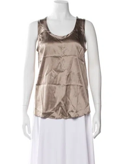 Pre-owned Brunello Cucinelli Silk Scoop Neck Top In Neutral