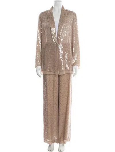 Pre-owned Brunello Cucinelli Silk Sequin Embellishments Pant Set In Neutral