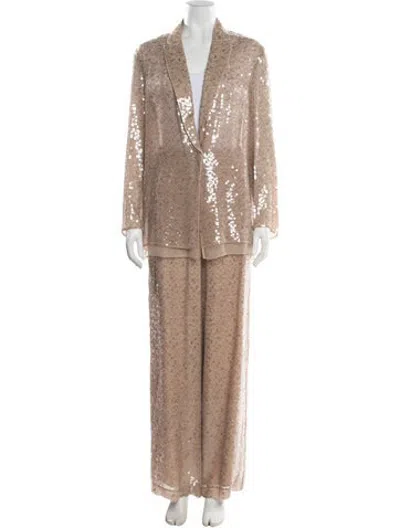 Pre-owned Brunello Cucinelli Silk Sequin Embellishments Pant Set In Neutrals