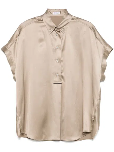 Brunello Cucinelli Silk Shirt In Neutral