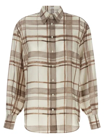 Brunello Cucinelli Check-pattern Silk Blouse In Brown