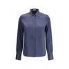 Brunello Cucinelli Long-sleeve Silk Shirt In Blue