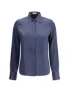 Brunello Cucinelli Long-sleeve Silk Shirt In Blue
