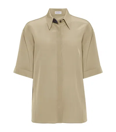 Brunello Cucinelli Silk Shirt In Brown