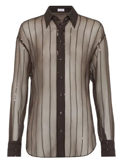 Brunello Cucinelli Women Silk Shirt In Black