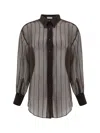 Brunello Cucinelli Sheer Silk Shirt Sequin Embellishments In Brown