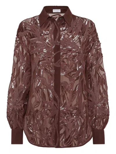 Brunello Cucinelli Silk Shirt In Brown