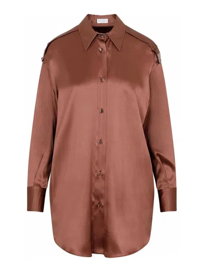 Brunello Cucinelli Silk Shirt In Brown