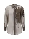 Brunello Cucinelli Women Brown Shirt With Semi-transparent Design And Embroidery On The Front In Sil In Brown