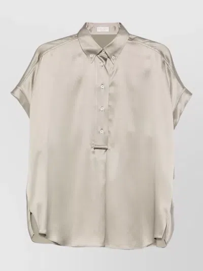 Brunello Cucinelli Silk Shirt Collared Neck Loose Fit In Gray