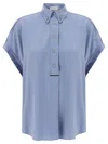 Brunello Cucinelli Silk Shirt With Collared Neck And Rolled Cuffs In Gray