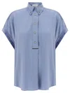 Brunello Cucinelli Silk Shirt With Collared Neck And Rolled Cuffs In Gray