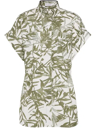 Brunello Cucinelli Cotton Poplin Herbarium Shirt In Mint Green