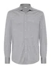 Brunello Cucinelli Men Silk And Cotton Jersey Shirt With Spread Collar In Gris