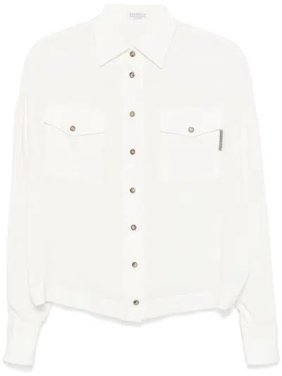 Brunello Cucinelli Silk Shirt In Beige