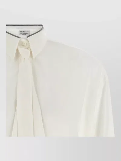 Brunello Cucinelli Silk Shirt Shiny Collar Monile Detail In White