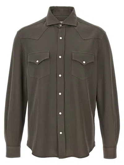 Brunello Cucinelli Silk Shirt Shirt And Blouse Brown In Green