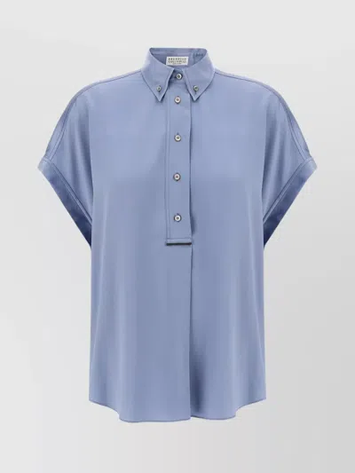 Brunello Cucinelli Silk Shirt With Collared Neck And Rolled Cuffs In Gray