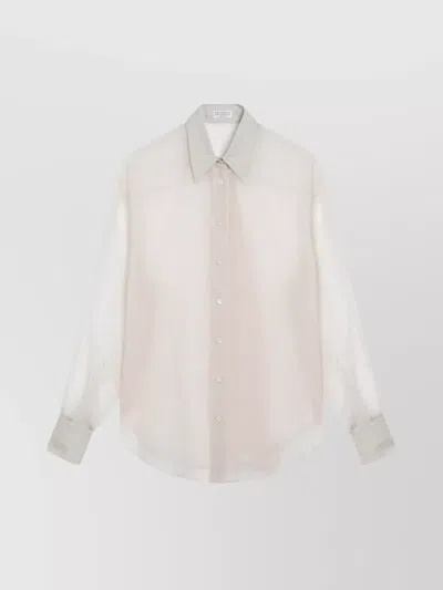 BRUNELLO CUCINELLI SILK SHIRT WITH MONILE DETAIL AND LONG SLEEVES