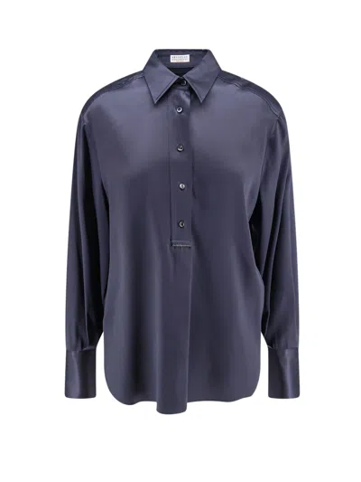 Brunello Cucinelli Monili-chain Long-sleeved Shirt In Blue
