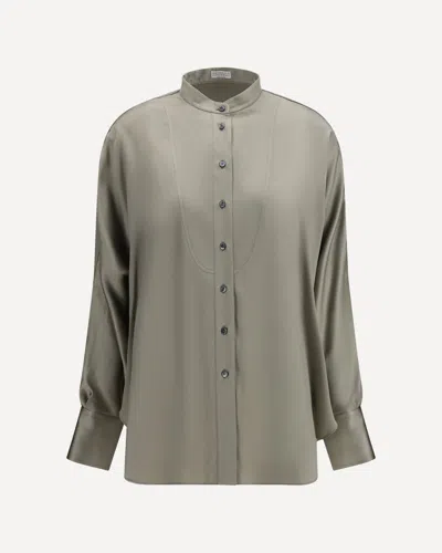 Brunello Cucinelli Korean Collar Shirt Long Sleeves Design In Brown