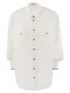 Brunello Cucinelli Elegant Silk Snap-front Shirt With Pockets In White