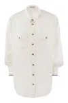 Brunello Cucinelli Elegant Silk Snap-front Shirt With Pockets In White