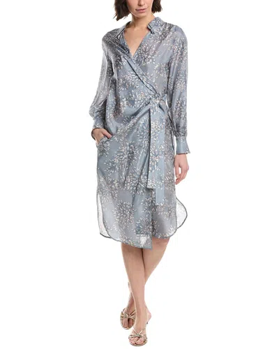Brunello Cucinelli Silk Shirtdress In Gray