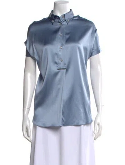 Pre-owned Brunello Cucinelli Silk Short Sleeve Blouse W/ Tags In Blue