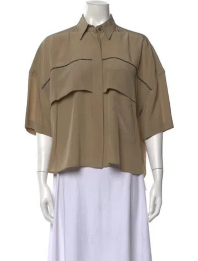 Pre-owned Brunello Cucinelli Silk Short Sleeve Blouse W/ Tags In Neutral