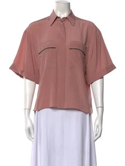 Pre-owned Brunello Cucinelli Silk Short Sleeve Blouse W/ Tags In Pink