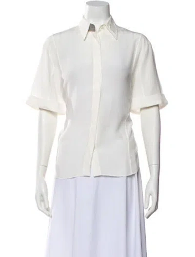 Pre-owned Brunello Cucinelli Silk Short Sleeve Blouse In White