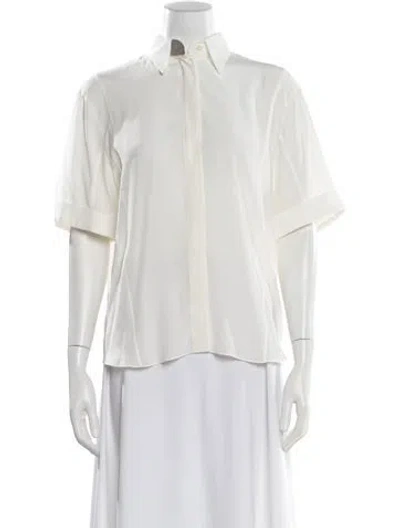 Pre-owned Brunello Cucinelli Silk Short Sleeve Blouse In White