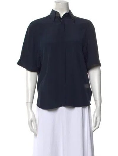 Pre-owned Brunello Cucinelli Silk Short Sleeve Top W/ Tags In Blue