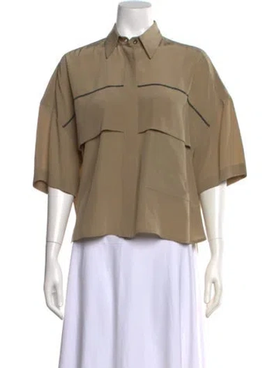 Pre-owned Brunello Cucinelli Silk Short Sleeve Top W/ Tags In Neutral
