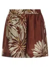 Brunello Cucinelli Women Silk Twill Shorts With Floral Print And Elasticated Waistband In Brown