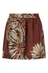 Brunello Cucinelli Women Silk Twill Shorts With Floral Print And Elasticated Waistband In Brown