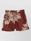 Brunello Cucinelli Women Silk Twill Shorts With Floral Print And Elasticated Waistband In Burgundy