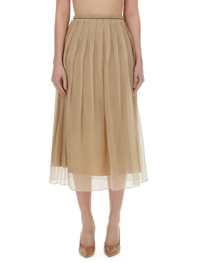 Brunello Cucinelli Silk Skirt In Beige