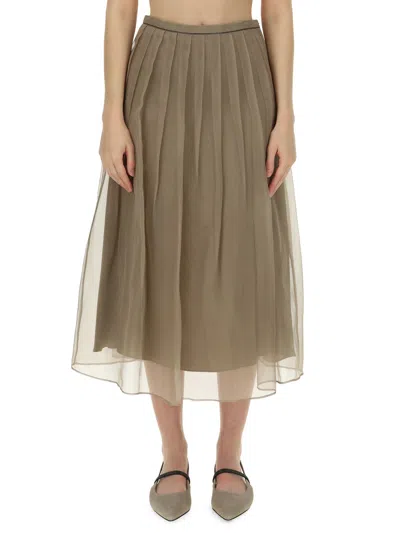 Brunello Cucinelli Silk Skirt In Brown