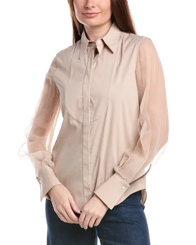Brunello Cucinelli Silk Sleeve Blouse In Brown