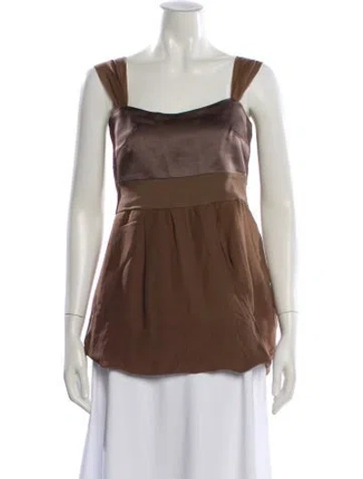 Pre-owned Brunello Cucinelli Silk Square Neckline Top In Brown