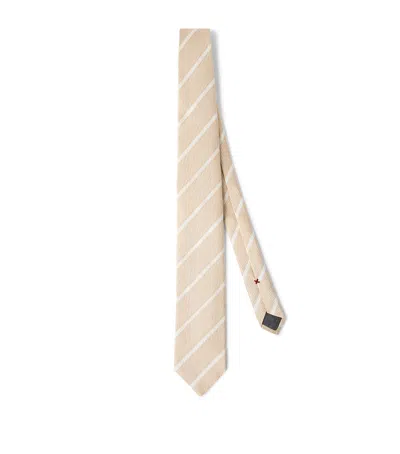 Brunello Cucinelli Silk Stripe Tie In Beige