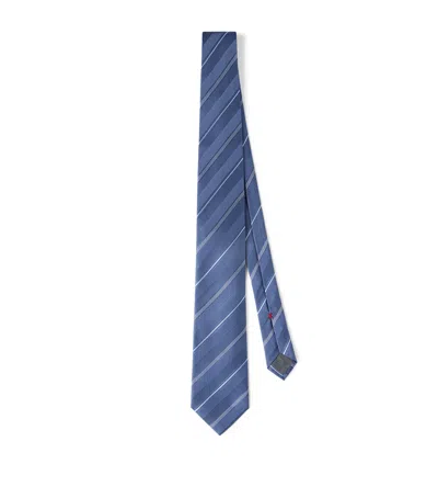 Brunello Cucinelli Silk Stripe Tie In Blue