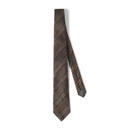 Brunello Cucinelli Silk Stripe Tie In Brown