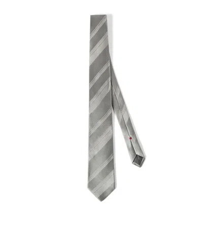Brunello Cucinelli Striped Silk Tie In Gray