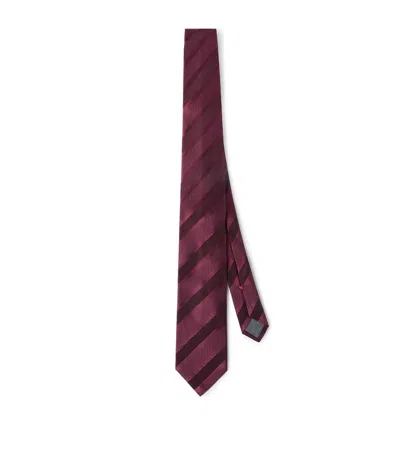 Brunello Cucinelli Textured Stripe Silk Tie In Purple
