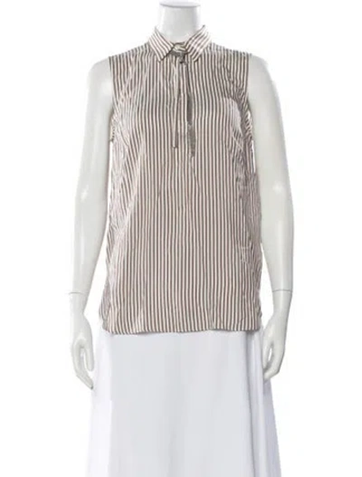 Pre-owned Brunello Cucinelli Silk Striped Blouse In Brown