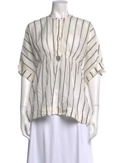 Pre-owned Brunello Cucinelli Silk Striped Blouse In Grey
